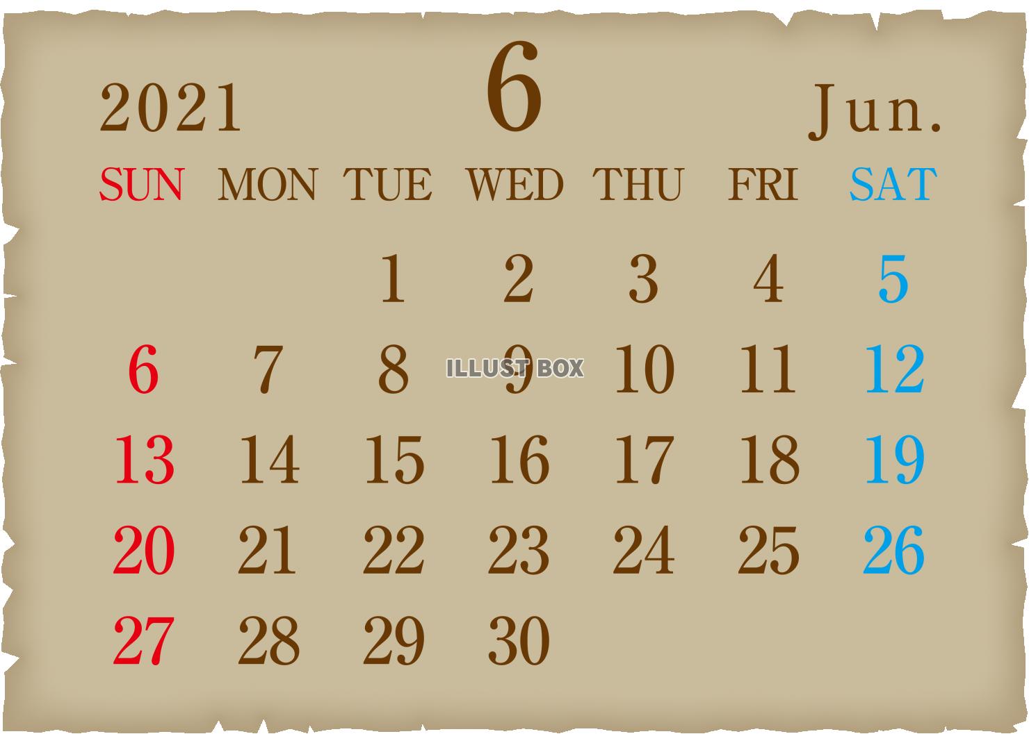 2021年　カレンダー　6月