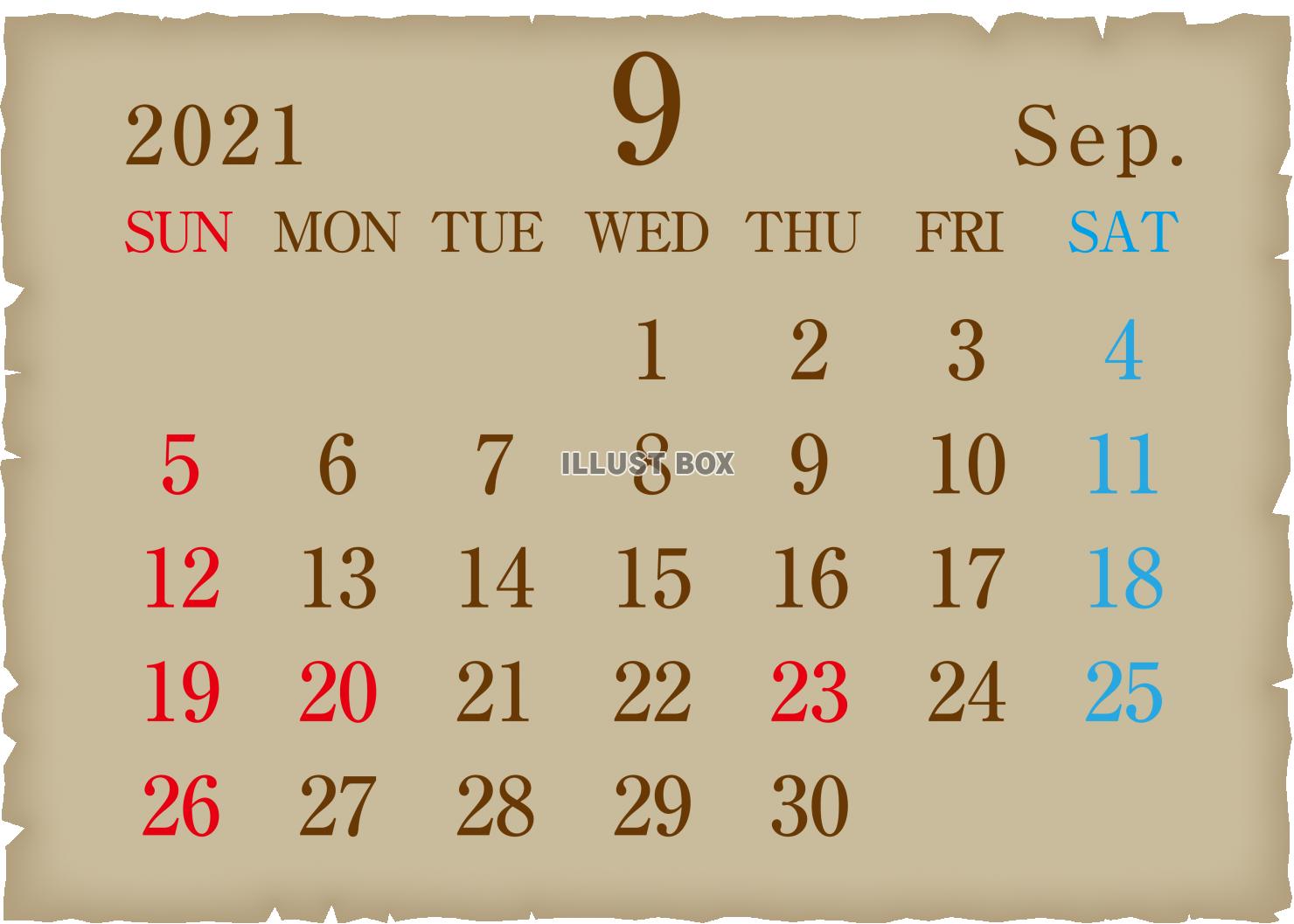 2021年　カレンダー　9月