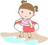 海水浴・浮袋と女の子