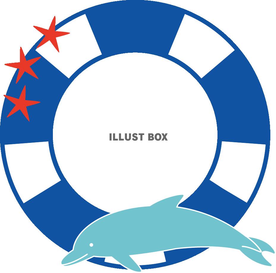 無料イラスト 海の生き物と浮き輪のフレーム