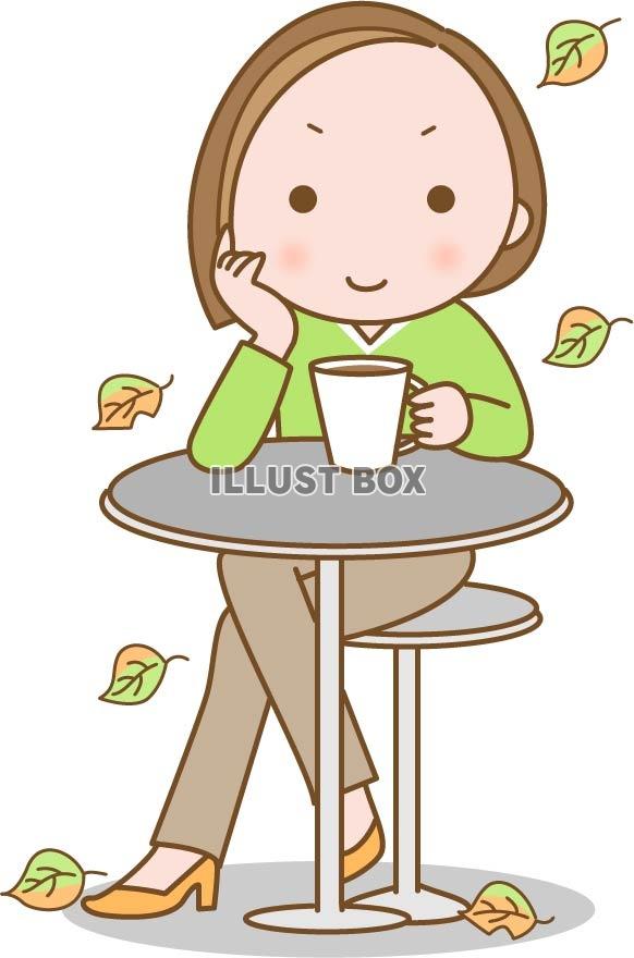無料イラスト カフェでコーヒーを飲む女性