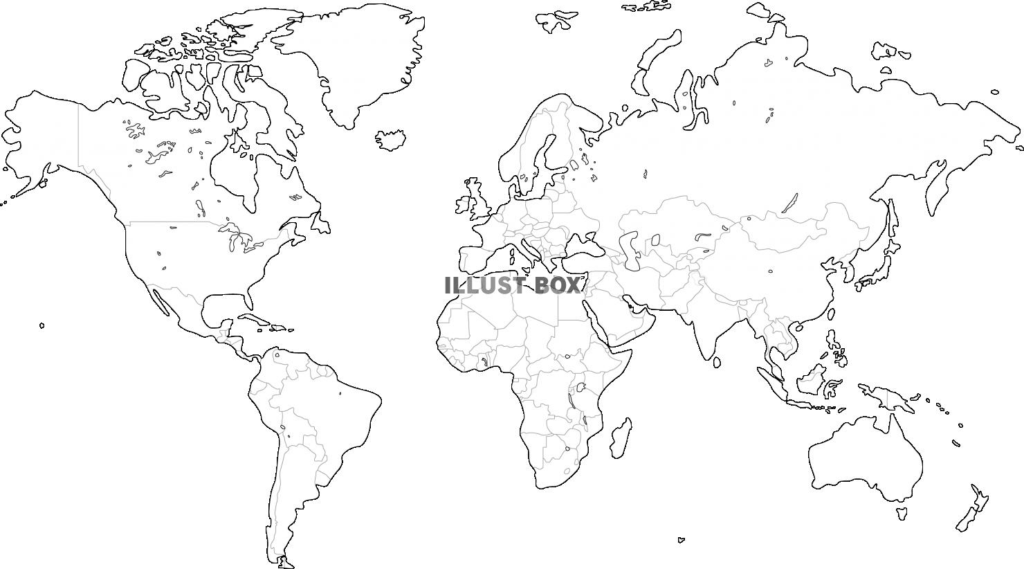 無料イラスト 世界地図ぬり絵 白地図 国境