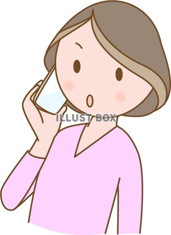 無料イラスト スマホで電話をする女性