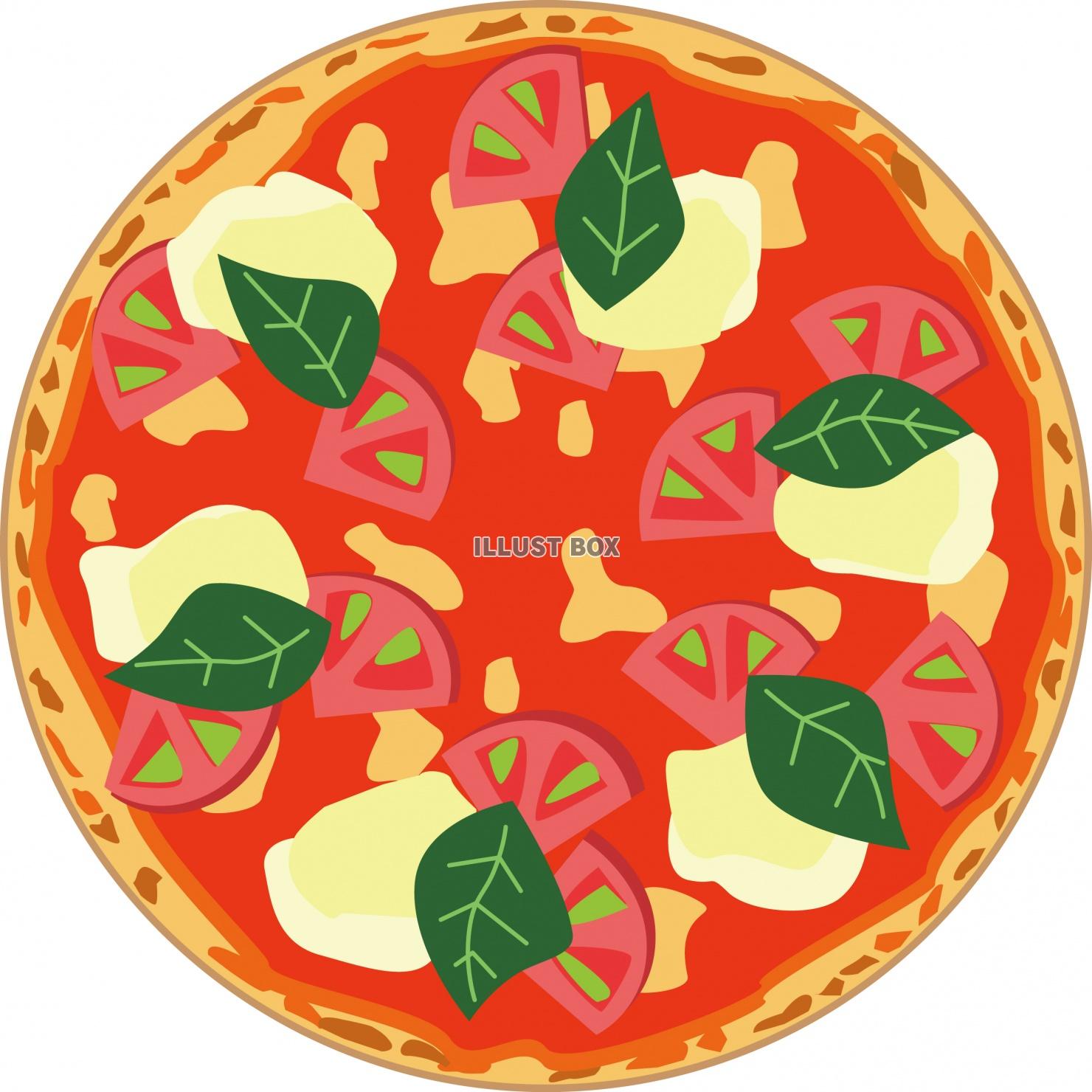 チーズとバジルとトマトのマルゲリータピザのイラスト