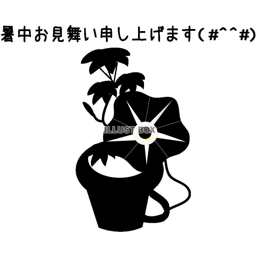 残暑お見舞いあさがおモノクロ　※文字入り