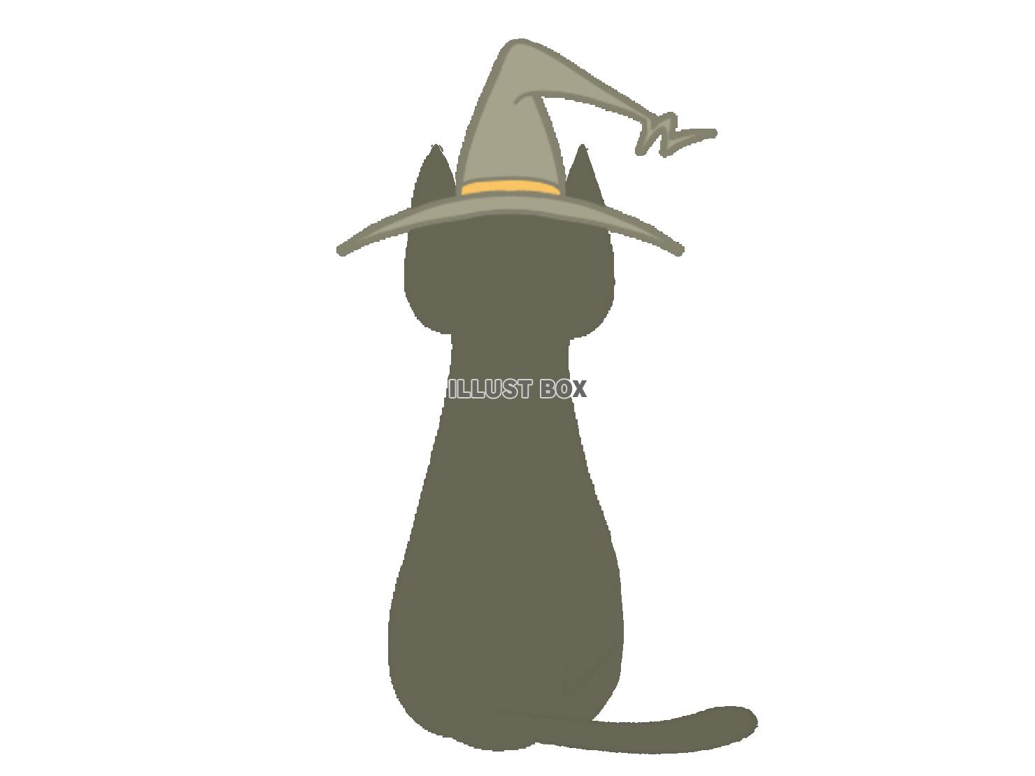 無料イラスト 魔女帽子をかぶった猫 線あり