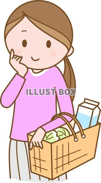 無料イラスト 食品の買い物をする女性