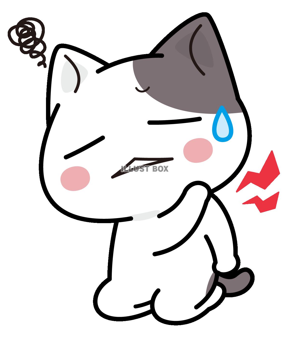 無料イラスト 肩こり辛い ぶち猫 にゃんこ