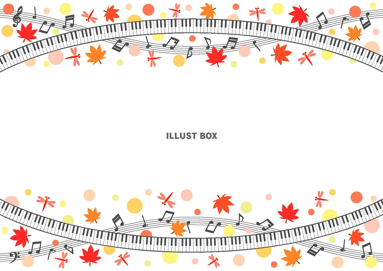 無料イラスト 赤とんぼとモミジの秋の音楽イメージフレーム