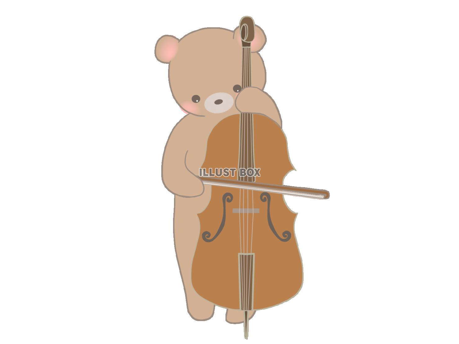 無料イラスト チェロを弾くクマのイラスト 線あり