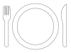 シンプルなお皿とナイフとフォーク（ライン）