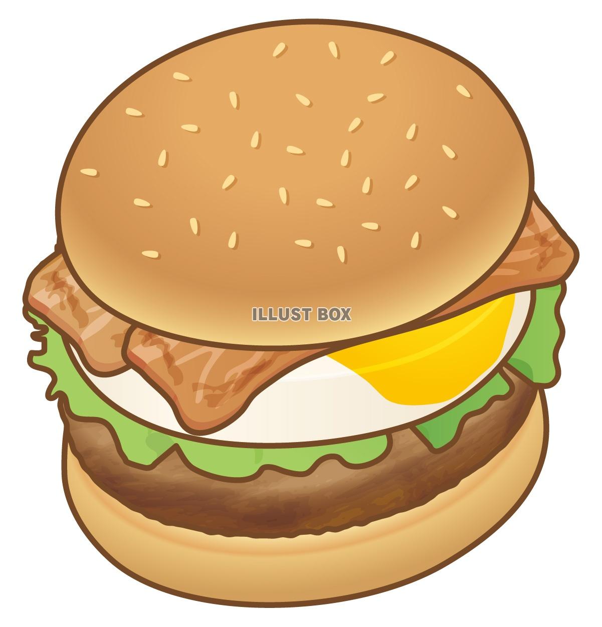 無料イラスト ベーコンエッグバーガー ファストフード ジャンクフード ハン