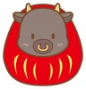 ダルマになった黒牛さん(丑、うし、正月、干支、年賀状、達磨、だるま、ビーフ)