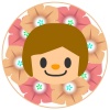 オレンジの和柄・花柄が背景の笑顔のイラスト4