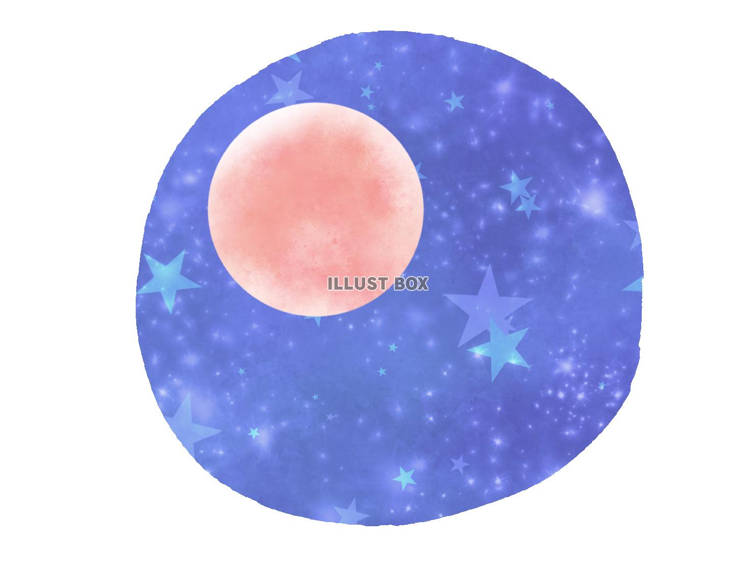 無料イラスト 幻想的で可愛い絵本の様なキラキラ夜空赤い月