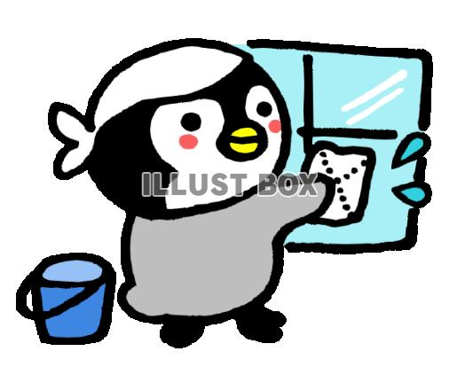 無料イラスト 窓ふきをするペンギン１