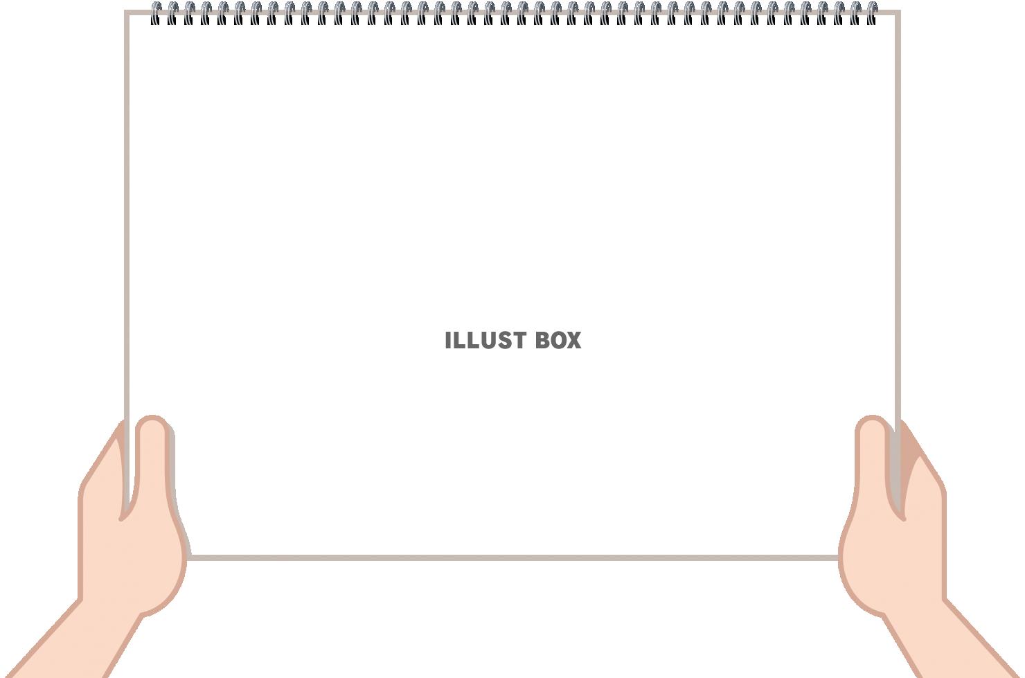 無料イラスト スケッチブックを掲げ持つ手のフレーム