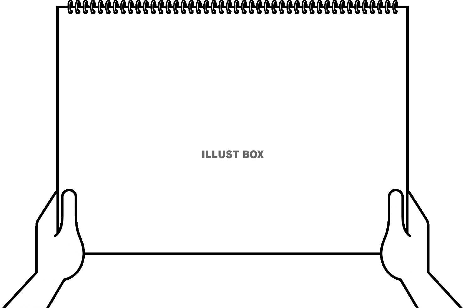 無料イラスト スケッチブックを掲げ持つ手のフレーム