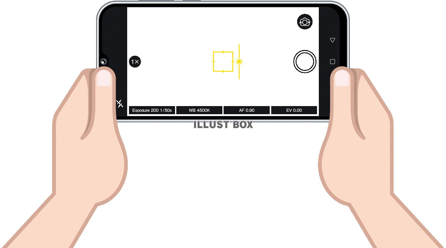 無料イラスト スマホを持つ手 静止画撮影 フレーム