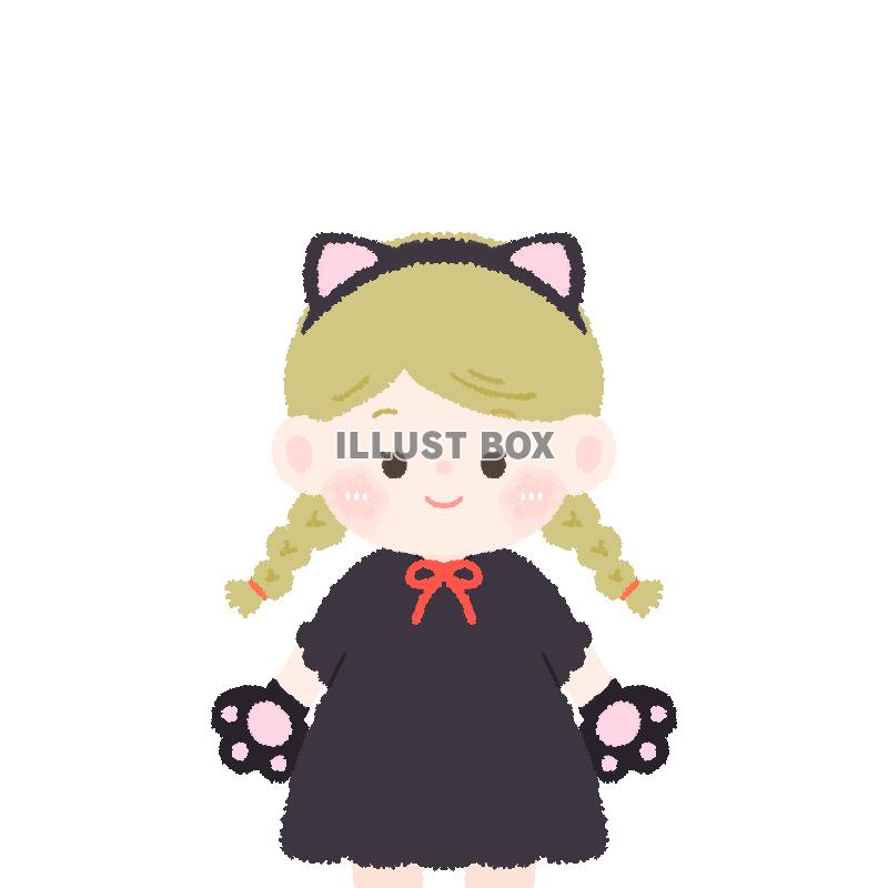 無料イラスト 黒猫の仮装をする女の子