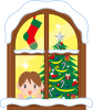 クリスマスに窓辺でサンタを待つ少年