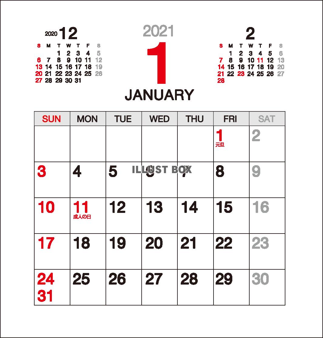 無料イラスト 21年 令和3年 1月卓上カレンダー 定番