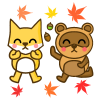 紅葉とたぬきときつね　透過png