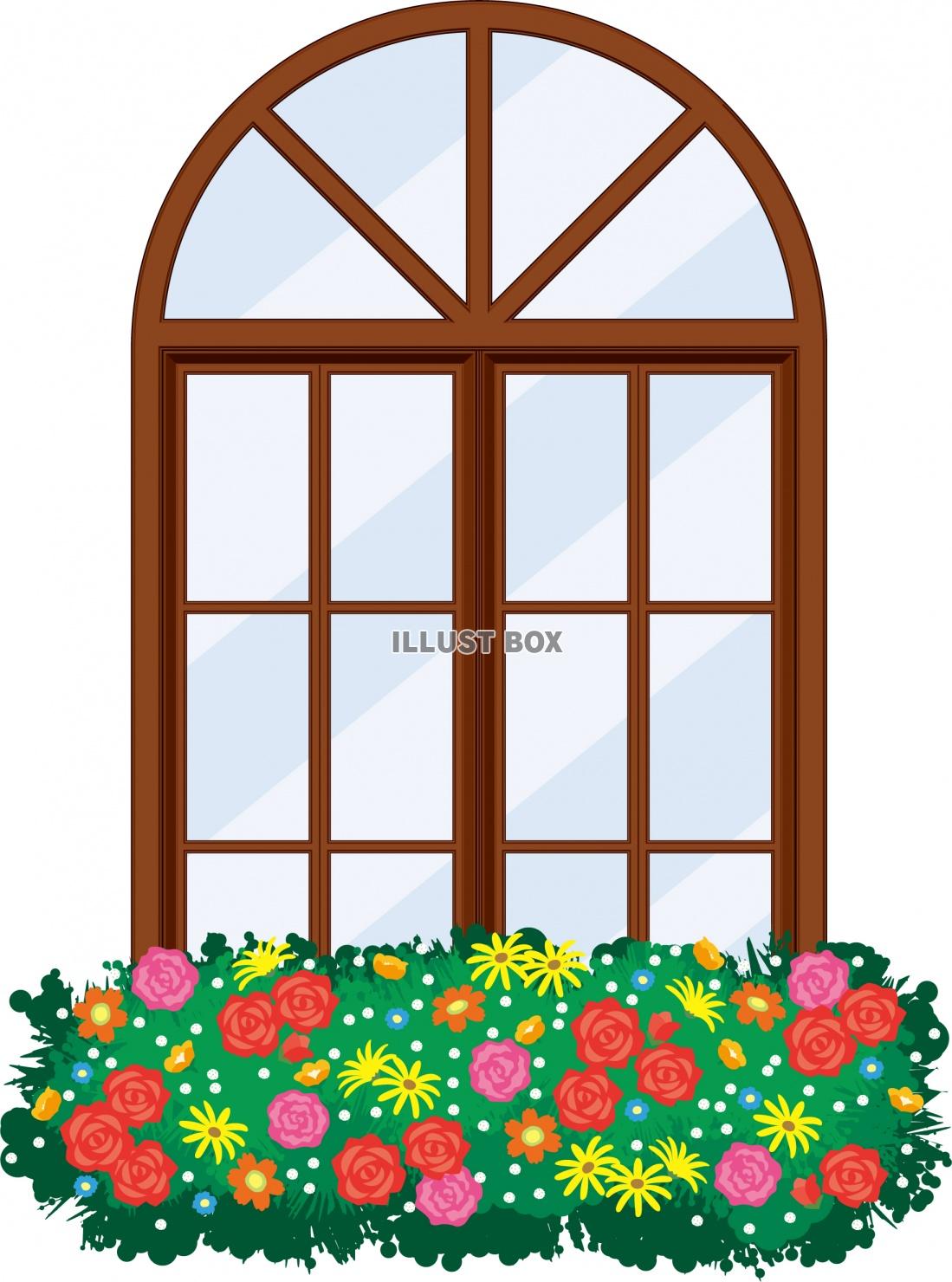 無料イラスト ヨーロッパ風の花を飾った窓