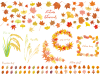 秋冬紅葉もみじ銀杏イチョウすすき稲穂お米水彩葉っぱ飾り枠【9月10月11月植物】