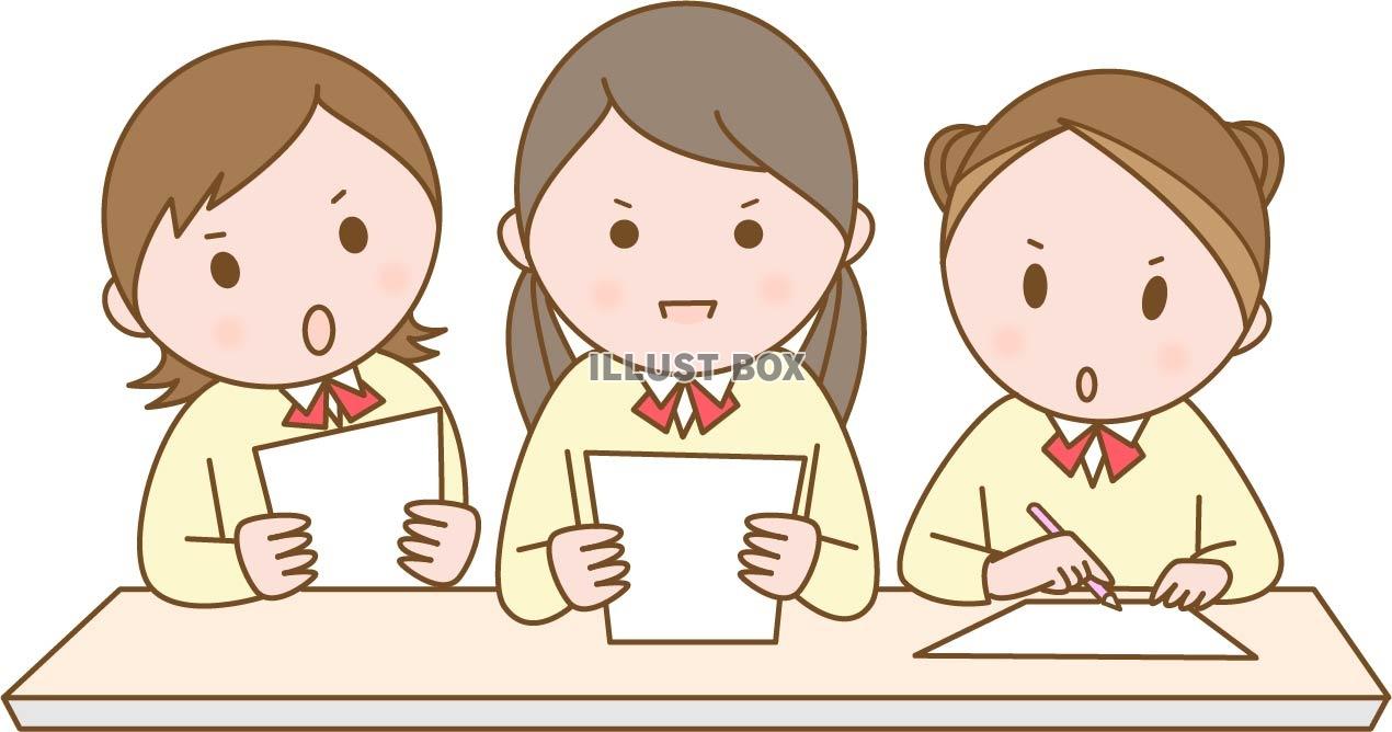 無料イラスト 会議 話し合いをする学生