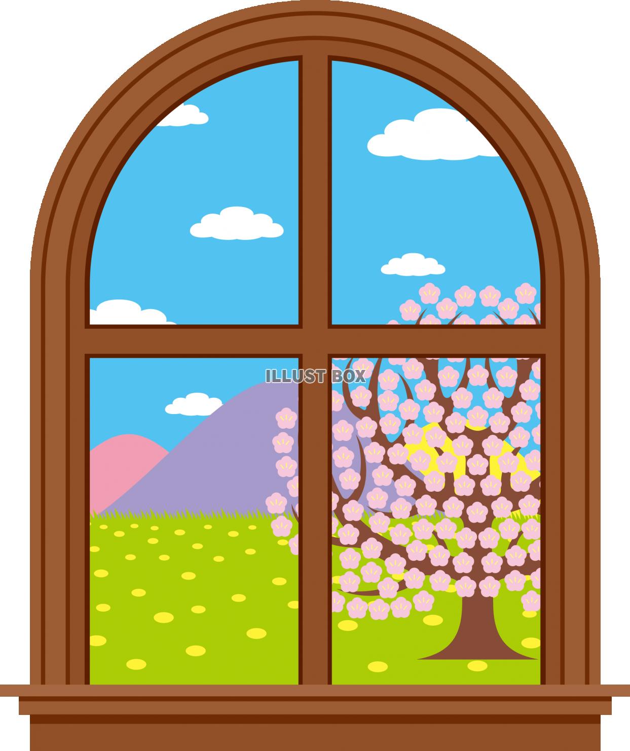 無料イラスト 窓越しの季節の風景 春