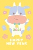 年賀状テンプレート 2021年happy new year 丑年 パステルカラー