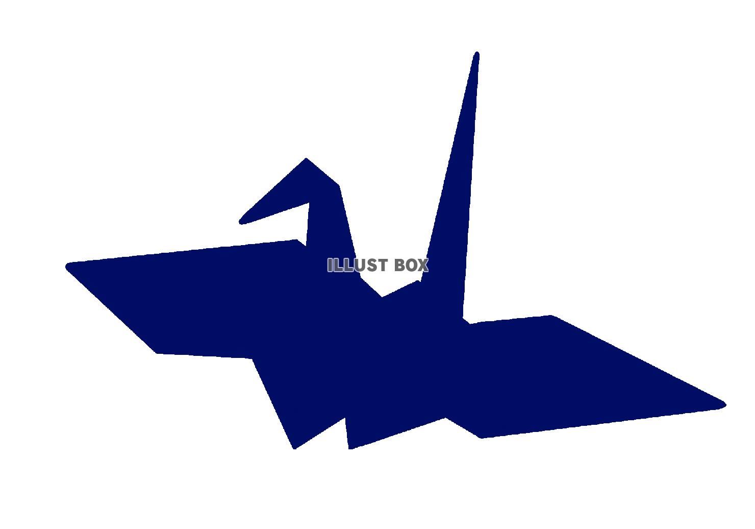 無料イラスト 鶴の折り紙 青いシルエット