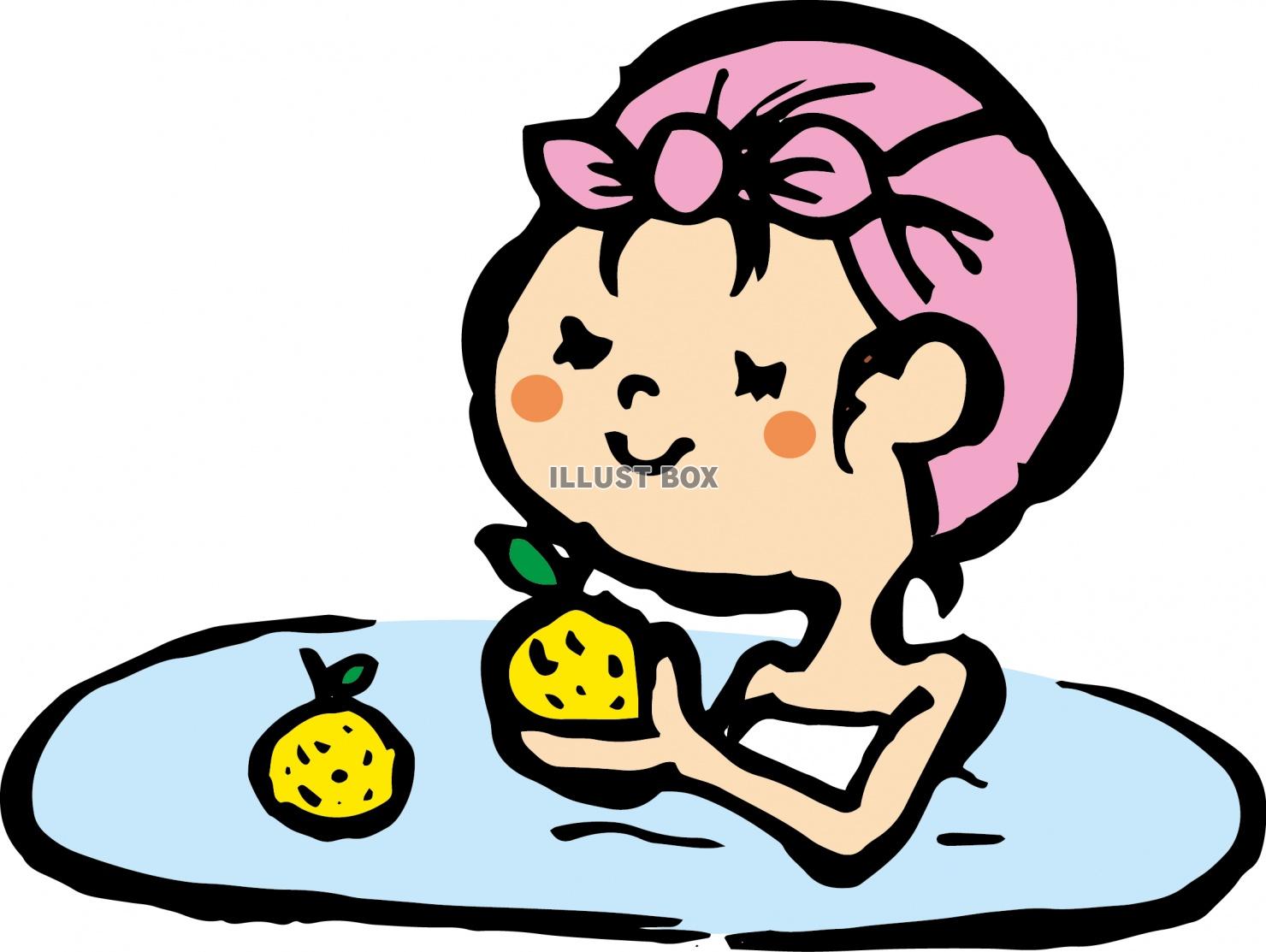 柚子湯に入る女性
