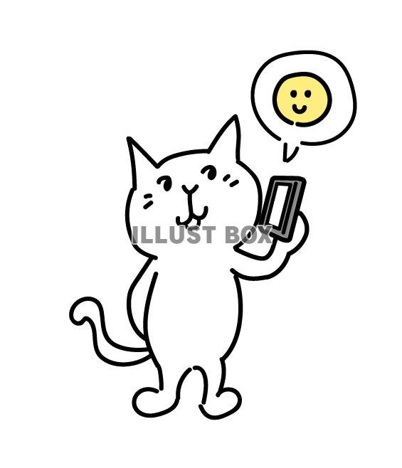 スマホで通話するネコのイラスト