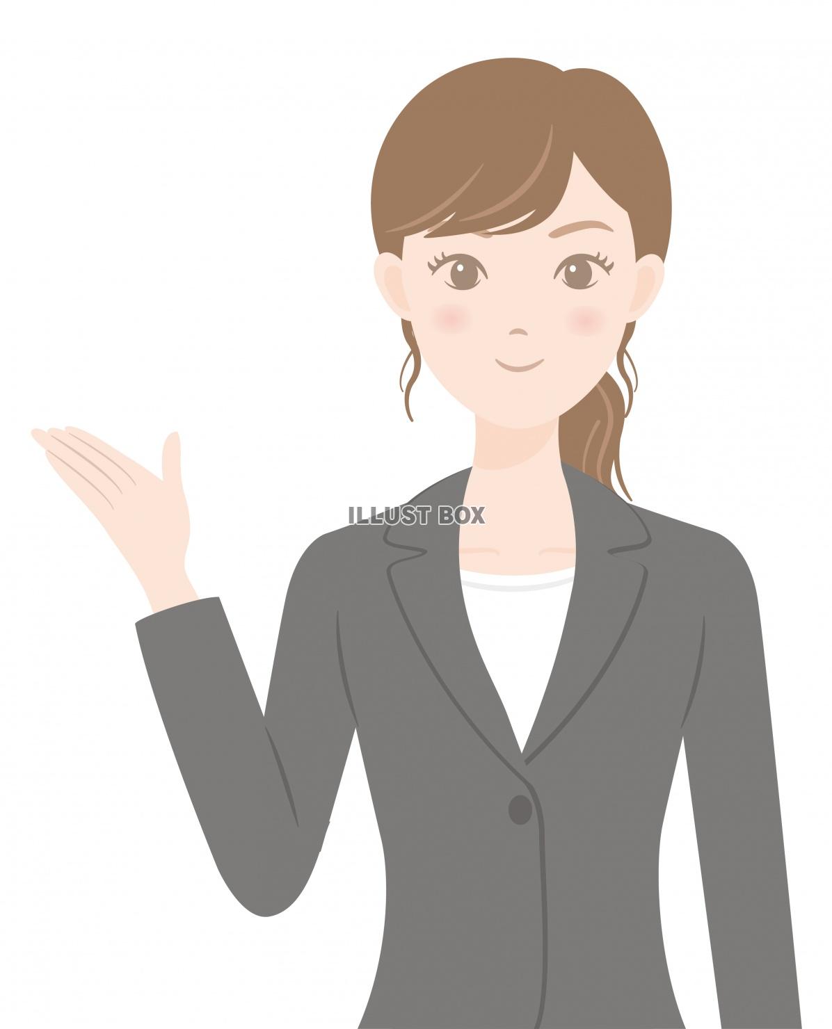 無料イラスト スーツ姿の女性 ビジネス 案内 紹介