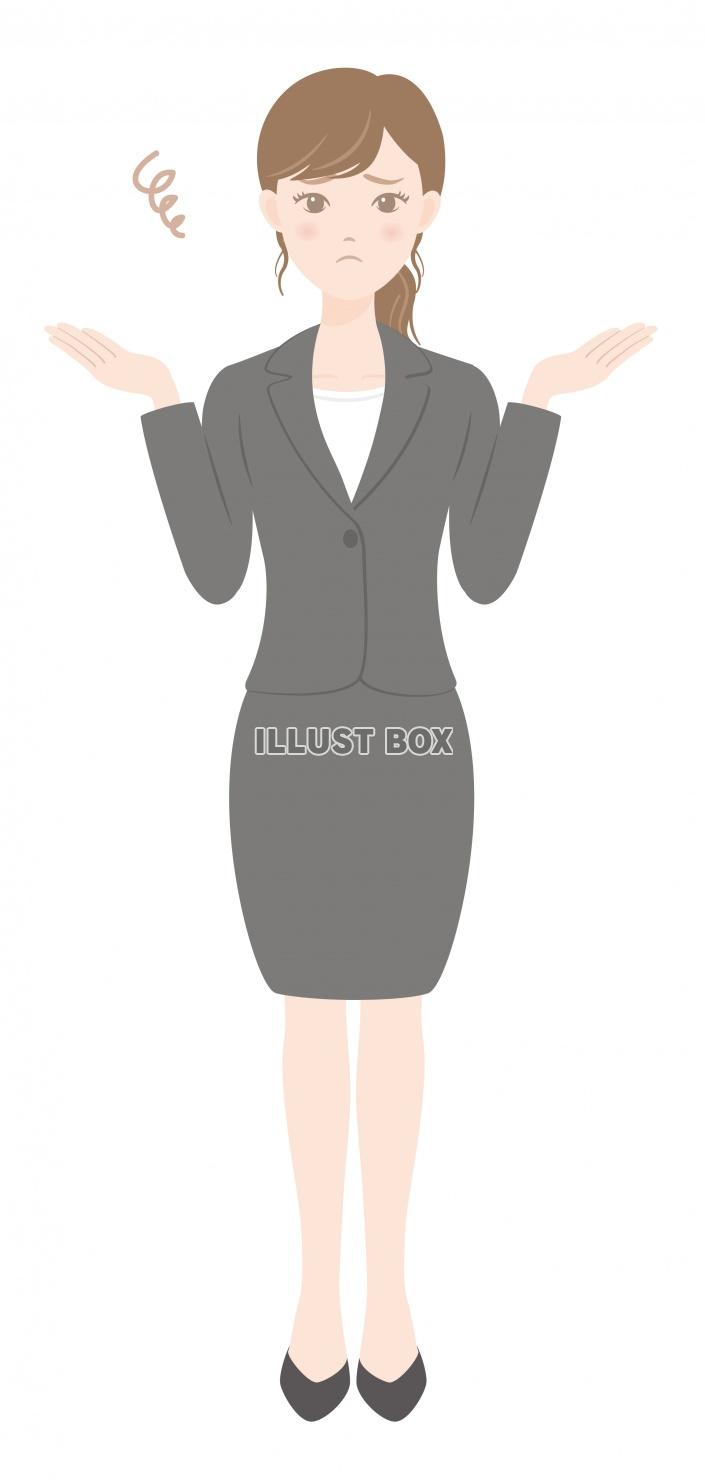 無料イラスト スーツ姿の女性 ビジネス 困っている女性