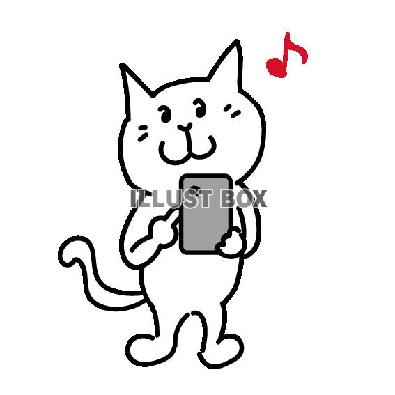 スマホを操作する猫のシンプルかわいいイラスト