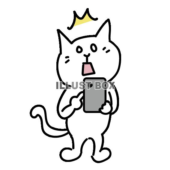 スマホを見てびっくりする猫のシンプルかわいいイラスト