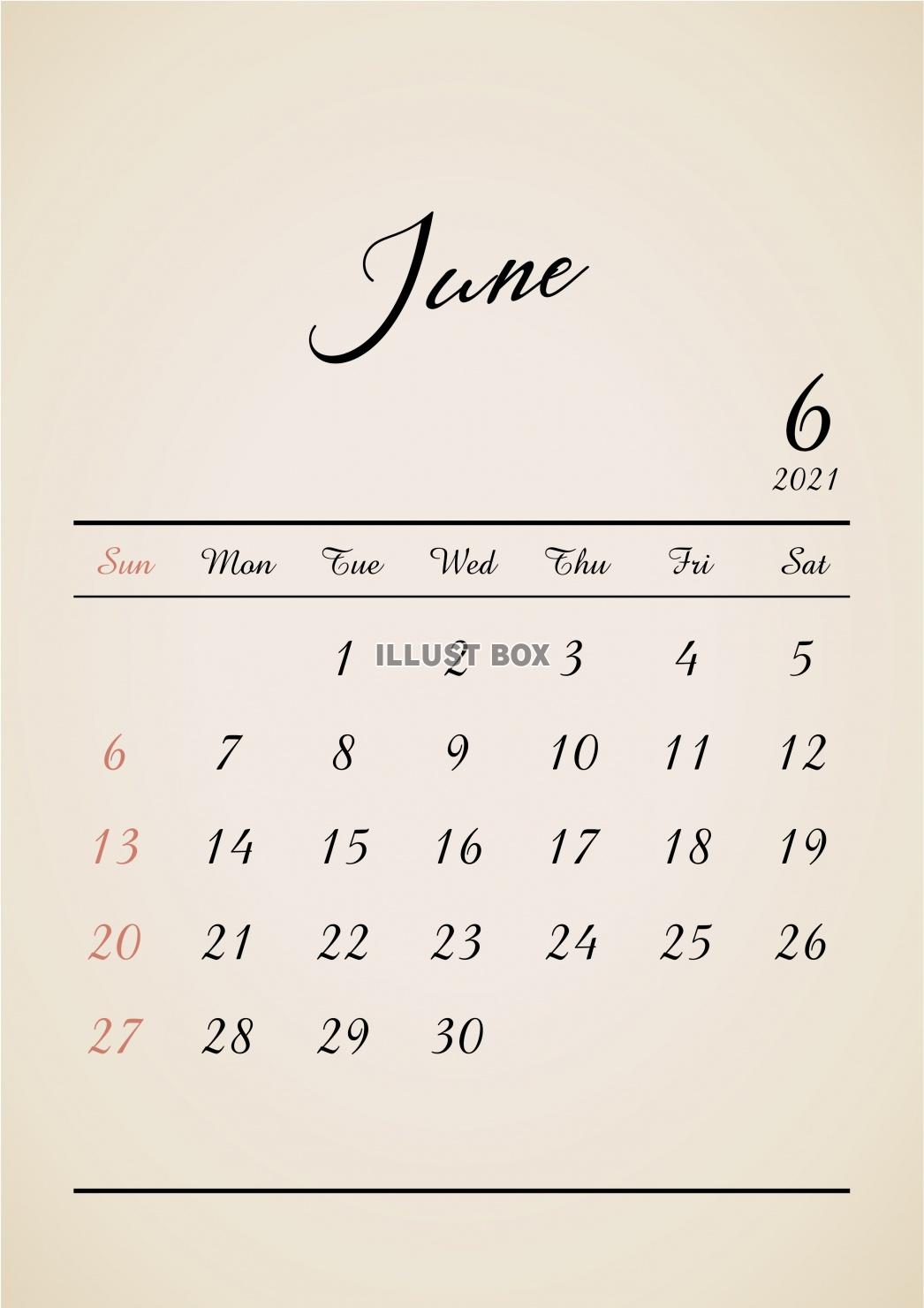 無料イラスト 21年 6月 おしゃれレトロカレンダー