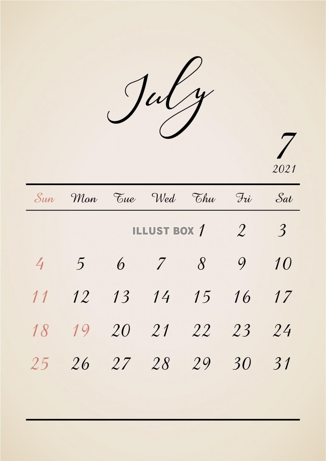 無料イラスト 21年 7月 おしゃれレトロカレンダー