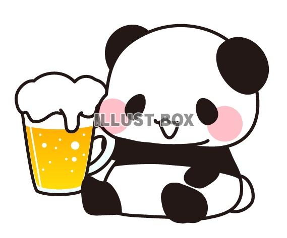 無料イラスト とりあえずビールで乾杯なパンダイラスト