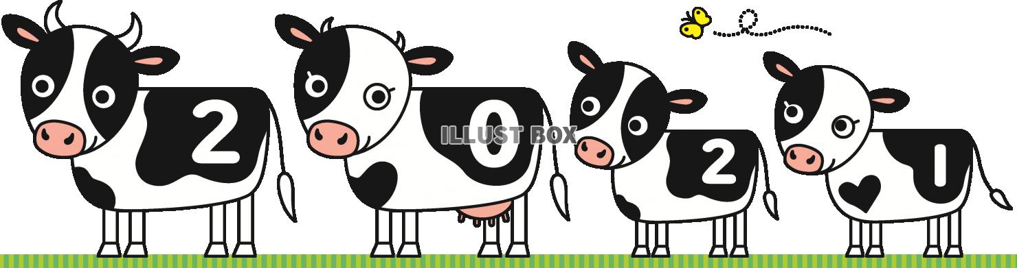 2021　牛の親子の年賀状用イラスト