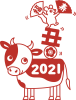 2021　牛とねずみの年賀状用イラスト２