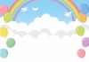 青空の虹と風船の背景フレーム_C