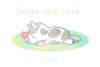 おやすみ牛の年賀状素材　水彩