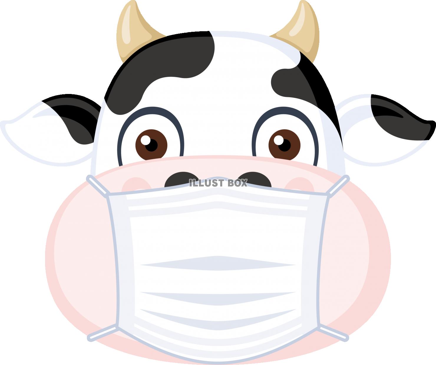 マスクの牛キャラクター2021年賀状素材