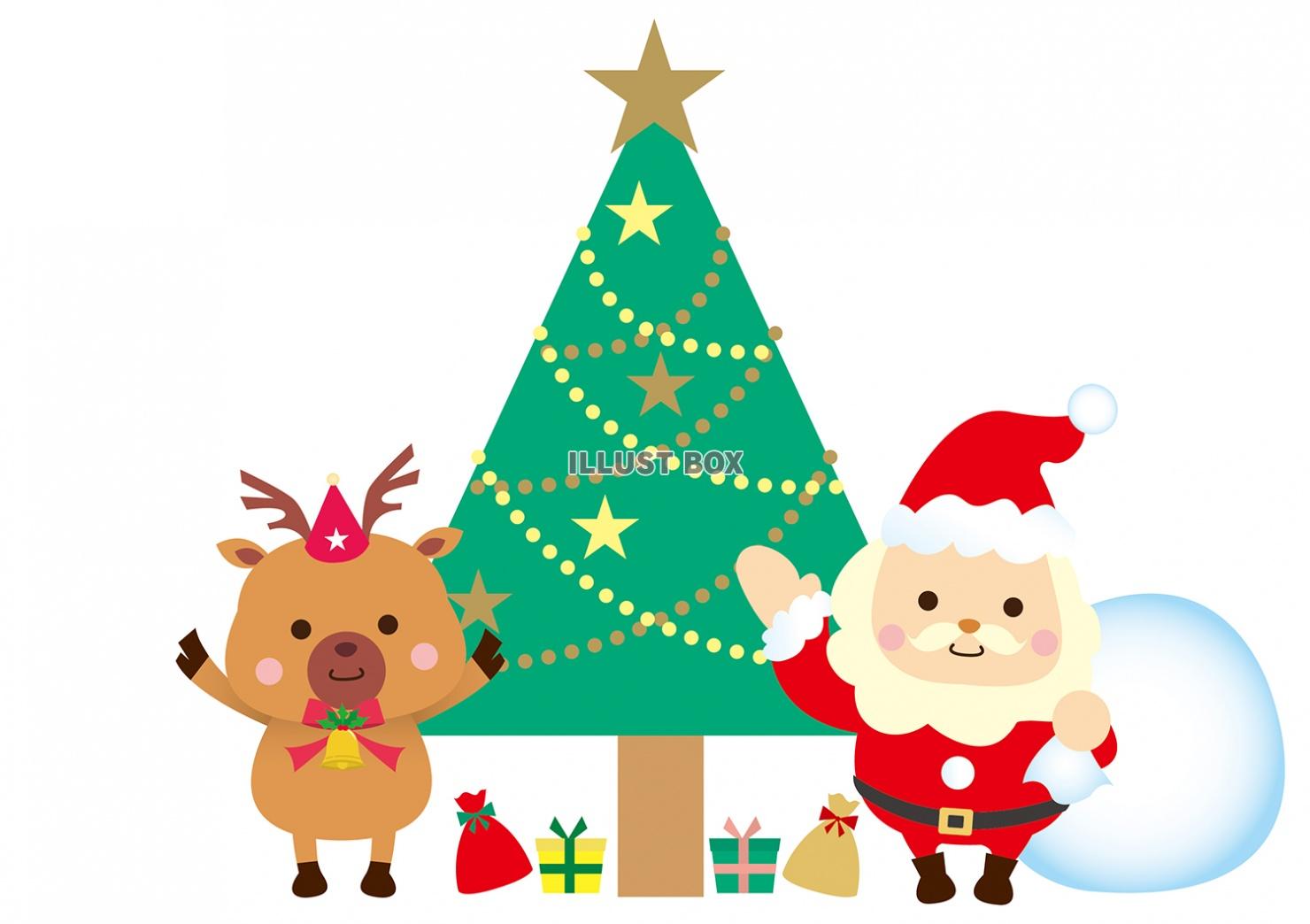 サンタとトナカイとクリスマスツリーシンプル