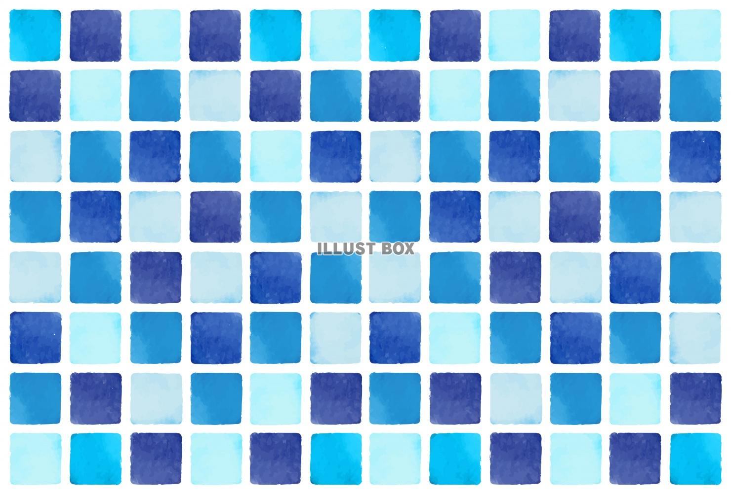 無料イラスト 水彩風のタイル背景素材 ブルー