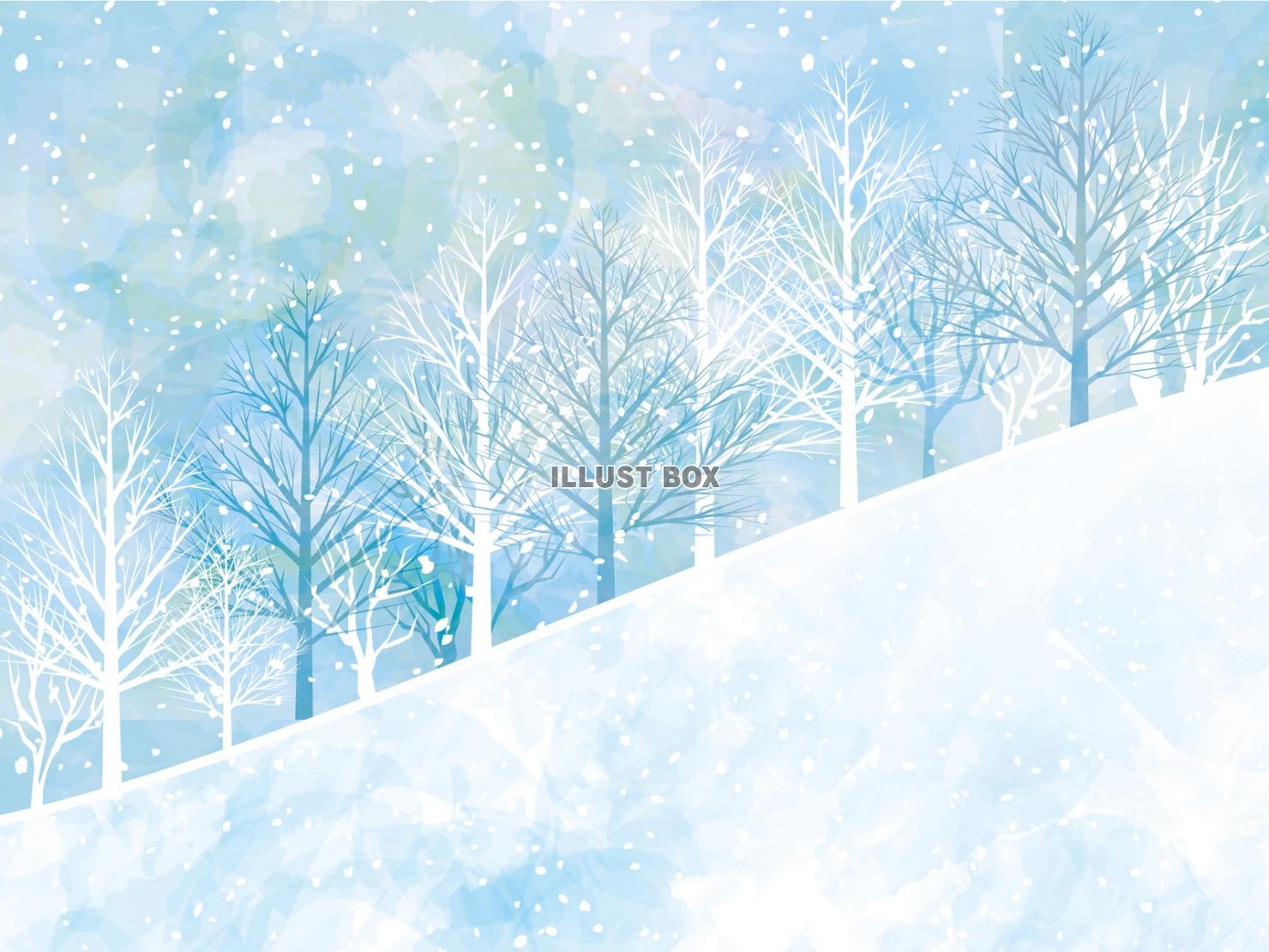 無料イラスト 雪山ゲレンデ雪景色スキー場樹木森林イラスト雪空背景12月1月
